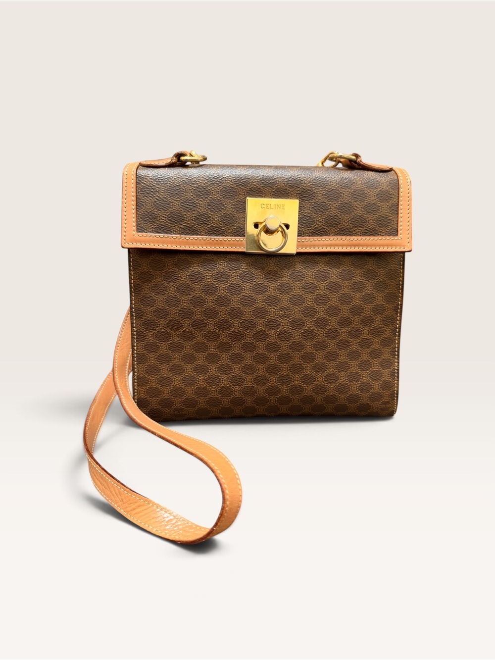 Celine Macadam Brown with Tan Trim Shoulder Bag